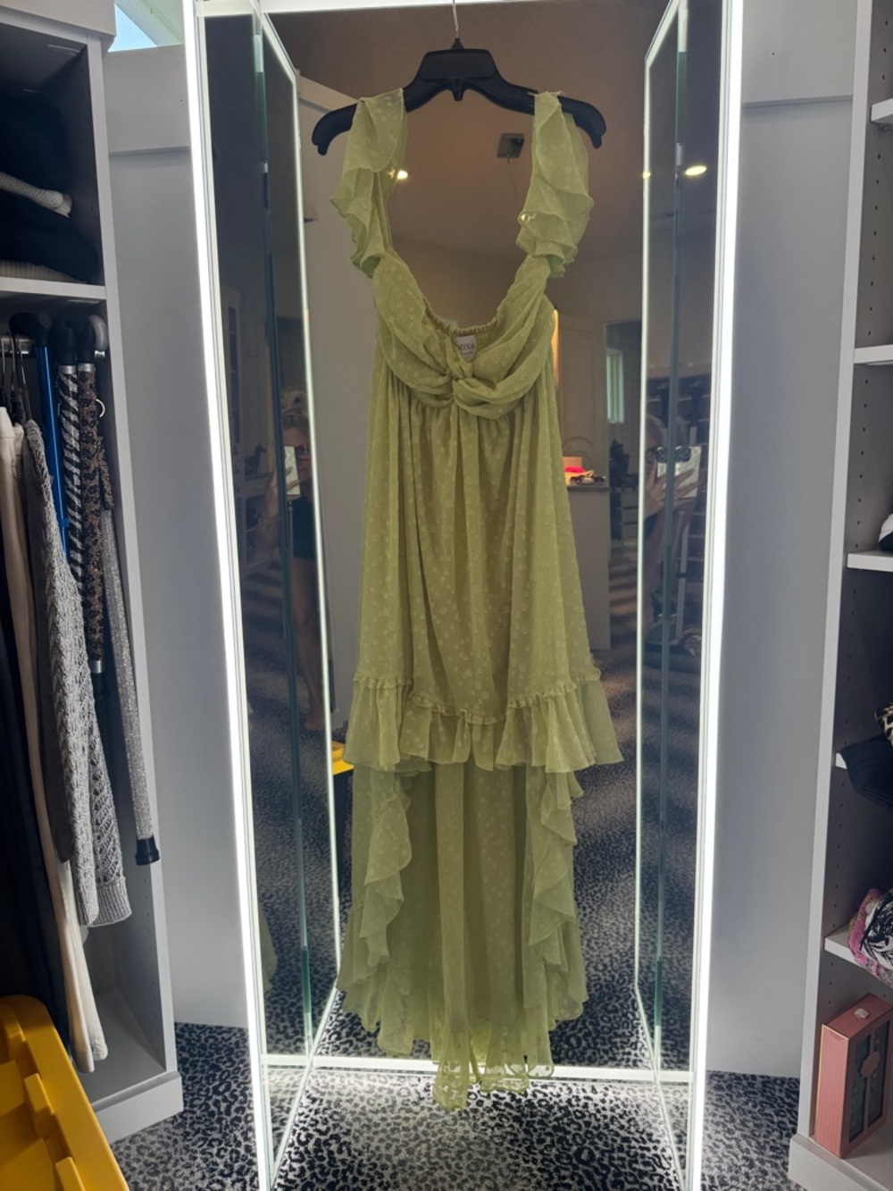 Misa Los Angeles Lime Green High-Low Ruffle Maxi Dress